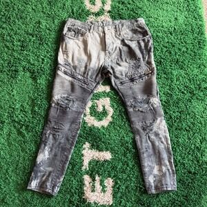 DOPE Mens Distressed Moto Biker Jeans Ribbed Denim Pants Size 38
